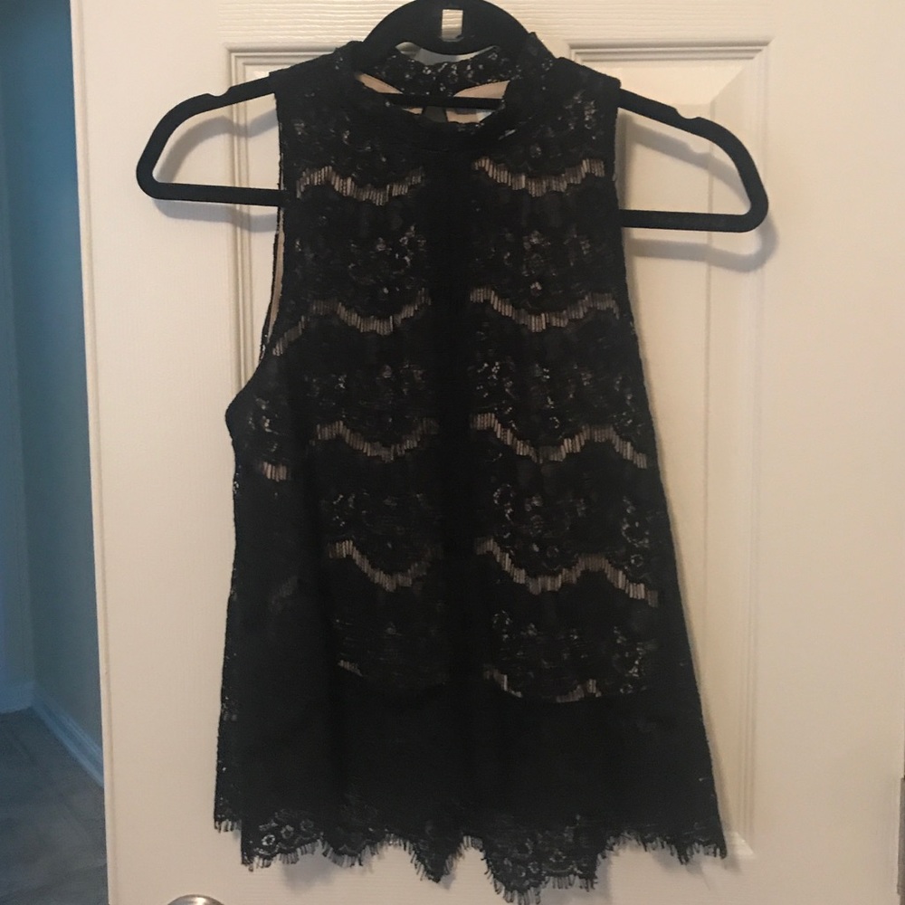 Love, Fire Black Lace Nude Underlay Tank